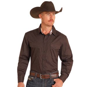 Panhandle  Slim® Men's Brown Medallion Print Long Sleeve Snap Front Western Shirt