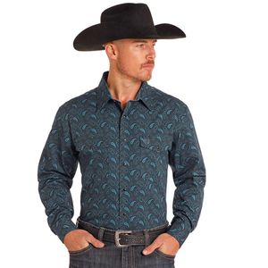 Panhandle Men's Long Sleeve Paisley Print Shirt - Teal