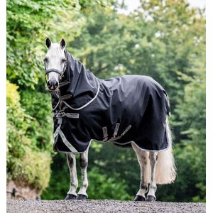 Amigo® Bravo 12 Plus Turnout (250g Medium) with Hood - Black/Titanium Grey/Silver