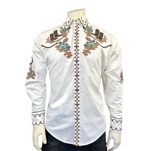 Rockmount Ranch Wear Men's Cactus And Cowboy Boot Western Shirt - Ivory