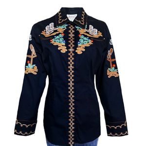 Rockmount Ranch Wear Women's Vintage Cactus And Cowgirl Western Shirt - Black