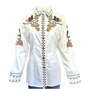 Rockmount Ranch Wear Women's Vintage Cactus And Cowgirl Western Shirt - Ivory
