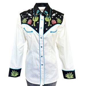 Rockmount Ranch Wear Women's Vintage Cactus And Stars Western Shirt - Black