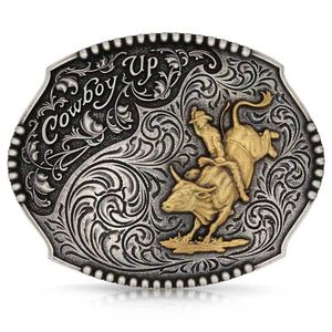 Montana Attitude Cowboy Up Bull Rider Buckle