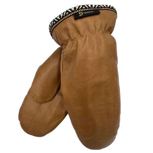 Grenier Women's Sheepskin Lined Leather Mittens With Braid - Cork