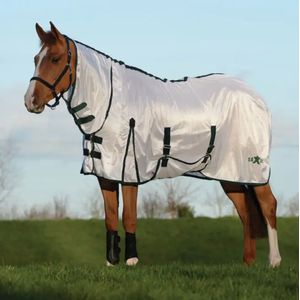Saxon Mesh Combo Neck Fly Sheet With Gussets and Belly Wrap - White/Hunter