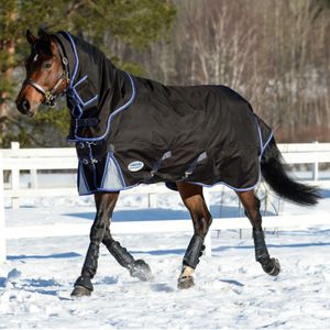 WeatherBeeta® ComFiTec™ Ultra Cozi II Detach-A-Neck 220g Mediumweight Turnout Blanket - Charcoal/Blue/White