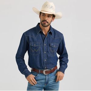 Wrangler® Men's  Classic Denim Western Snap Shirt - Dark Wash Denim