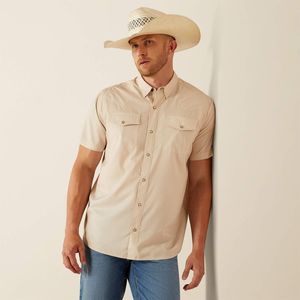 Ariat Men's Western Fitted VentTEK Short Sleeve Shirt - Tan