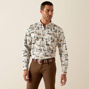 Ariat Men's Gunder Classic Fit Long Sleeve Shirt - Off White Print
