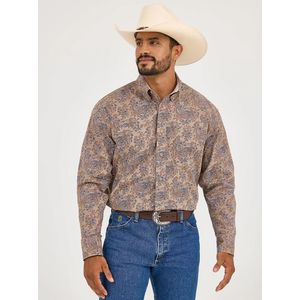 Wrangler® Men's George Strait™ Long Sleeve Button Down Two Pocket Shirt - Bold Brown Paisley