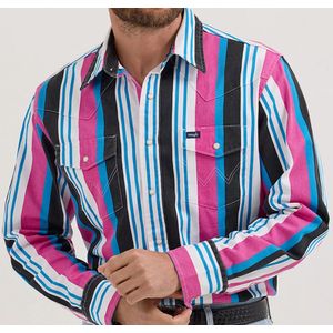 Wrangler Men's Vintage-Inspired Brushpopper Western Snap Workshirt - Pink Mix