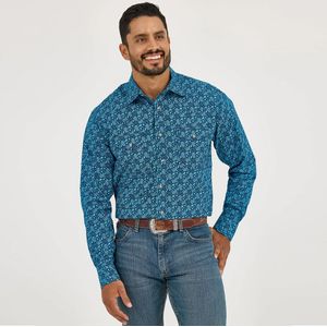 Wrangler Men's 20X® Competition Advanced Comfort Long Sleeve Two Pocket Western Snap Shirt - Paisley Turquoise