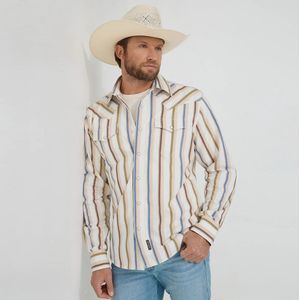 Wrangler Men's Retro® Premium Brushpopper Stripe Western Snap Shirt - Rusty Stripe