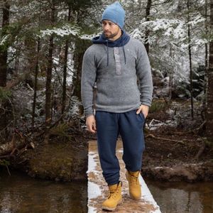 Standfield's Heritage Heavy Weight Wool Henley - Grey Mixed