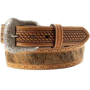 Nocona Basketweave Leather Belt with Calf Hair Inlay - Brown