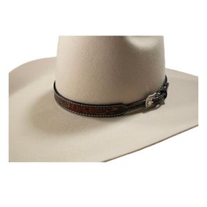 M & F Western Floral Hand Tooled Leather Hat Band - Brown/Red