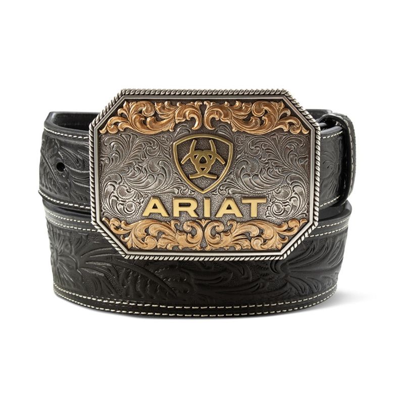 ariat-floral-embossed-leather-belt-black