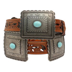 Ariat Pierced Leather Belt with Rectanlge Conchos