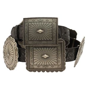 Ariat Oval Rectangle Concho Leather Belt - Black