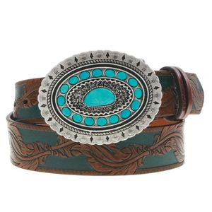 Hooey Sioux Embossed Belt - Brown / Turqouise