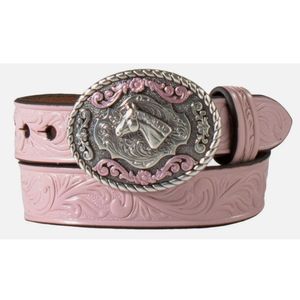 Nocona Girls Floral Embossed Belt - Pink
