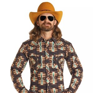 Panhandle Mens Aztec Print Shirt - Dark Brown