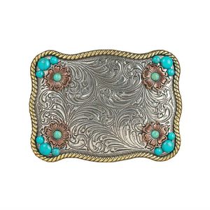Nocona Flower Accent Belt Buckle with Turquoise Stones