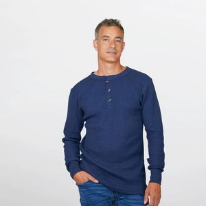 Stanfield's Waffle Henley Long Sleeve - Blue Jean