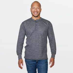 Standfield's Men's 2 Layer Merino Henley Long Sleeve - Charcoal Mix