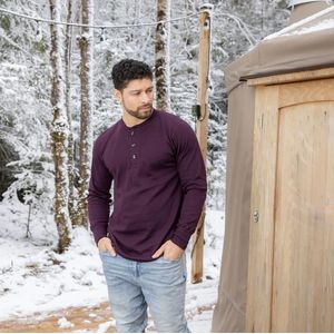 Standfield's Men's 2 Layer Merino Henley Long Sleeve - Purple Leaf