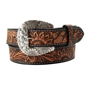 Angel Ranch Sunflower Cactus Tooled Leather Belt - Brown