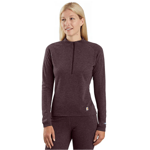 Carhartt Women's Midweight Synthetic-Merino Wool Blend Base Layer Quarter-Zip Top - Wine
