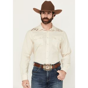 Panhandle Men's Solid Embroidered Long Sleeve Snap Western Shirt - Natural