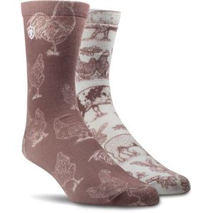 Ariat Barnyard Friends Crew Socks (2 Pair) - Chestnut/Natural