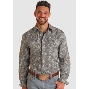 Panhandle Men's Slim Rough Stock Paisley Long Sleeve Snap Shirt - Tan