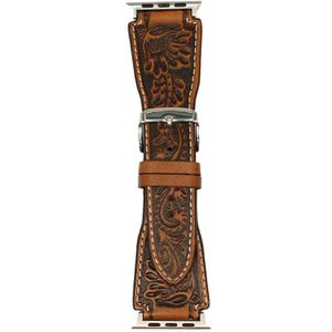 Nocona Floral Embossed Leather iWatch Band - Brown