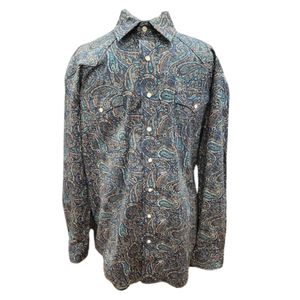 Panhandle Slim Rough Stock Men's Paisley Long Sleeve Snap Shirt - Light Navy