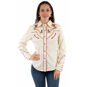 Scully Women's Cattle Roper Embroidered Long Sleeve Western Snap Shirt - Cream