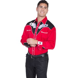 Scully Men's Four Ace Embroidered Western Long Sleeve Snap Shirt - Red