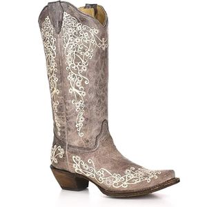Corral Women's Embroidery Snip Toe Cowboy Boot - Brown Crater Bone