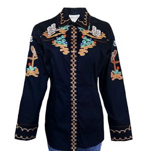 Rockmount Ranch Wear Women's Vintage Cactus And Cowgirl Western Shirt - Black