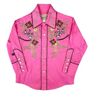 Rockmount Ranch Wear Kids' Lucky Horseshoes Western Shirt - Pink Embroidered Floral