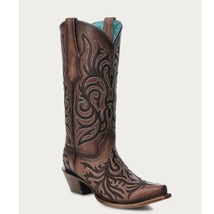 Corral Boots Women's Embroidery Snip Toe Cowboy Boot - Brown
