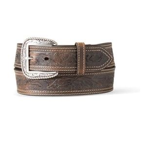 Ariat Men's Tooled Double Stitched Leather Belt