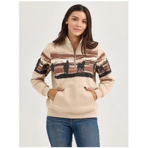 Wrangler Women's Retro Western Vintage Quarter Zip Sweater - Cream