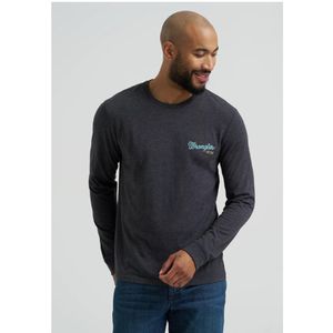 Wrangler Men's Regular Fit Long Sleeve Cowboy Back Graphic Tee - Caviar Heather