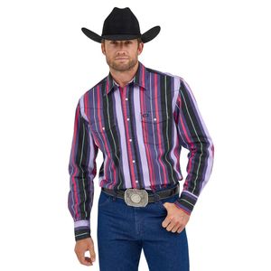 Wrangler Vintage-Inspired Brushpopper Western Snap Workshirt - Violet Stripe